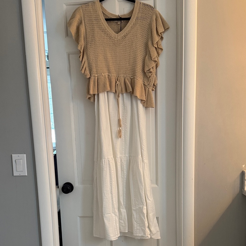 Dress with Beige Ruffle Knit Top